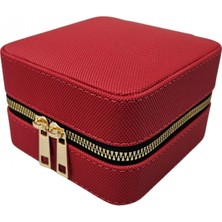 Özer Kutu Fermuarlı Takı, Seyahat ve Mücevher Çantası,kutusu Kırmızı (11X11 cm )