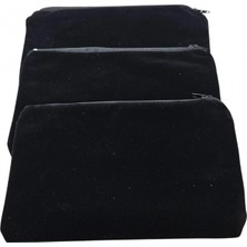 Özer Kutu Kadife (Süet)Cüzdan Kese Siyah 10 Adet 12X19 Boy Takı, Altın Kesesi (Fermuarlı)