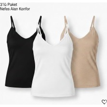 Woan Comfort 3’lü Kadın Atlet Seti | Nefes Alan, Günlük Konfor (Siyah-Beyaz-Ten)