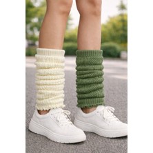 Urart Kadın 2 Çift 2 Ayrı Renk Diz Altı Yumuşak Sıcak Tutan Dokulu Tozluk Çorap Konç