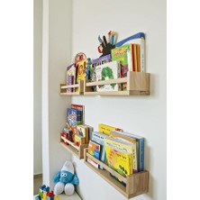 Ahsap Craft Montessori Çocuk Odası Duvar Rafı Ahşap Kitaplık Raf (4 Adet)