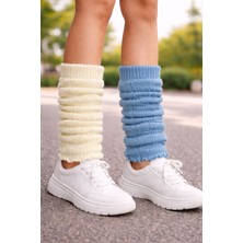 Urart Kadın 2 Çift 2 Ayrı Renk Diz Altı Yumuşak Sıcak Tutan Dokulu Tozluk Çorap Konç