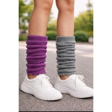 Urart Kadın 2 Çift 2 Ayrı Renk Diz Altı Yumuşak Sıcak Tutan Dokulu Tozluk Çorap Konç