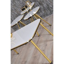 Zigon Sehpa ve Orta Sehpa Kr Set Çift Gold Beyaz Metal