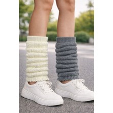 Urart Kadın 2 Çift 2 Ayrı Renk Diz Altı Yumuşak Sıcak Tutan Dokulu Tozluk Çorap Konç