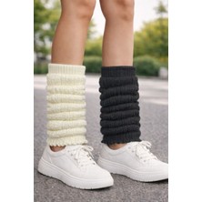 Urart Kadın 2 Çift 2 Ayrı Renk Diz Altı Yumuşak Sıcak Tutan Dokulu Tozluk Çorap Konç