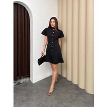 Asmil Gold Düğmeli Petite Elbise