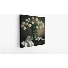 Grown Beyaz Lale Vazosu Kanvas Tablo