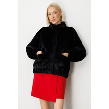 Ekol Kadın Peluş Kapak Cepli Siyah Mont 08007