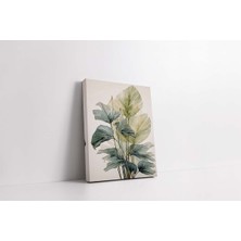 Grown Pastel Yeşil Tonlarda Suluboya Stil Tropikal Yaprak Kanvas Tablo