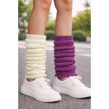 Urart Kadın 2 Çift 2 Ayrı Renk Diz Altı Yumuşak Sıcak Tutan Dokulu Tozluk Çorap Konç