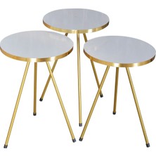 Zigon Sehpa 3'lü Gold Metal Ayak Beyaz Gold