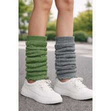 Urart Kadın 2 Çift 2 Ayrı Renk Diz Altı Yumuşak Sıcak Tutan Dokulu Tozluk Çorap Konç