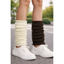 Urart Kadın 2 Çift 2 Ayrı Renk Diz Altı Yumuşak Sıcak Tutan Dokulu Tozluk Çorap Konç