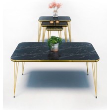 Zigon Sehpa Kr ve Orta Sehpa Kr Set Çift Gold Bendir Tel 1113