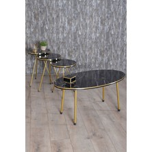 Zigon Sehpa ve Orta Sehpa Elips Set Çift Gold Bendir Metal