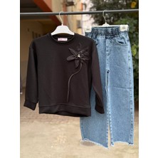 Linoş Kids Kız Çocuk Alt Üst Geniş Paça Pantolonlu Takım Kız Çocuk Bayramlık Alt Üst Takım Bel Lastikli