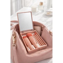 Busstier Aynalı Taşınabilir Makyaj Fırça Seti 5'li - Kutulu Yüz Göz Fondöten Allık Far