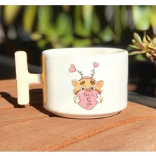 Kedi This Is For You Pembe Kalpli Baskılı Beyaz T Kulp Kupa Bardak