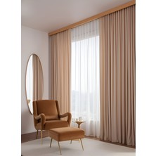 Bercem Home Kadife Dokulu Ekstrafor Büzgülü Fon Perde - Sütlü Kahverengi - Tek Kanat - (Pilesiz Dikim)