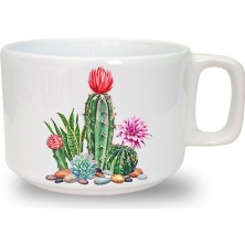 Kaktüs Baskılı Seramik Beyaz Kahve Kupası