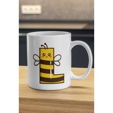 Arı Desenli Gülen Mutlu L Harfi Kupa - Harf Baskılı Kupa Bardak