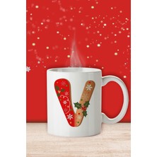 V Harfi Baskılı Seramik Beyaz Kupa