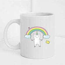 Ip Atlayan Unıcorlu Kedi Figürlü Beyaz Baskılı Kupa