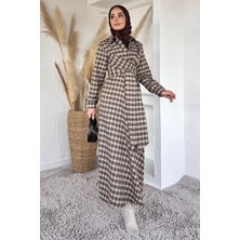 Julude Gülseli Ekose Desenli Bel Bağlamalı Tesettür Elbise P-00020377