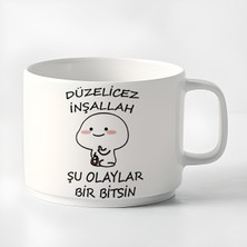 Duble Türk Kahvesi Fincanı & Espresso Düzelicez Inşallah Şu Olaylar Bir Bitsin Baskılı Kupa 180 ml