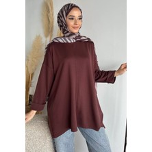 Julude Bisiklet Yaka Yan Yırtmaç Detaylı Bel Bağlamalı Tesettür Tunik P-00019263