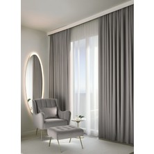Bercem Home Kadife Dokulu Ekstrafor Büzgülü Fon Perde - Gri - Tek Kanat - (Pilesiz Dikim)