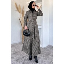 Julude Gülseli Ekose Desenli Bel Bağlamalı Tesettür Elbise P-00020377