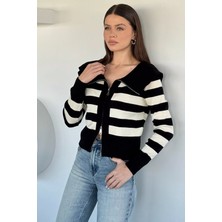 Gülseli Kadın Çizgi Desenli Fermuarlı Triko Bluz P-00020373