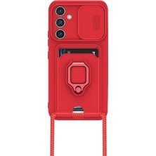 Marsilyan Samsung Galaxy A36 Kılıf Zuma Kartvizitli Yüzüklü Silikon - Kırmızı