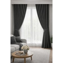 Shy Tekstil Lüks 1.sınıf Elegance Paris Serisi Antrasit Keten Tek Kanat Fon Perde Düz Dikim
