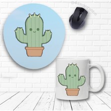 Kaktüs Baskılı Bilek Destekli Mouse Pad ve Kupa Bardak