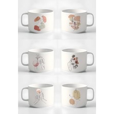 Double Türk Kahvesi Fincanı & Espresso Minimal Çizgisel Kadın 6'lı Fincan Seti Kupa 180 ml