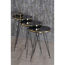 Zigon Sehpa Siyah Tel Ayak Çift Altın Bendir