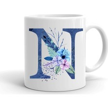 Mavi Renkli N Harfi Baskılı Seramik Beyaz Kupa