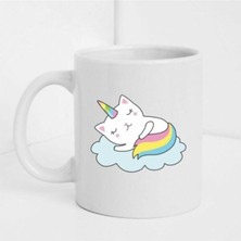Uyuyan Kedi Figürlü Beyaz Baskılı Kupa