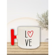 Love Baskılı T Kulplu Kupa Bardak Sevgililer Günü Özel