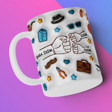 Babalar Gününe Özel 3D Görünümlü Kişileştirebilir Baba ve Çoçukları Temalı Kupa Bardak (2 Çocuklu)
