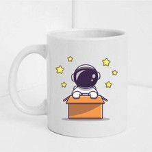 Astronot Figürlü Beyaz Baskılı Kupa Bardak