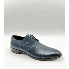 Santorino Ayakkabı Lacivert Antik Kroko Baskılı Klasik Erkek Hakiki Deri Ayakkabı