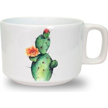 Kaktüs Baskılı Seramik Beyaz Kahve Kupası