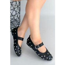 Alfaze Kemerli Taşlı Ortopedik Topuk Dikenine Karşı Özel Üretim Babet Aykkabı Siyah Topuk Boyu 1 cm