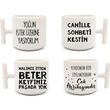 Beyaz T Kulp Anlamlı Mod Sözleri Tasarımlı Latte Fincan Modelleri ve Deri Bileklik