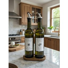 Trend Home Life Ahşap Stantlı Amber 2'li 750 ml Zeytinyağı Sıvıyağ Şişesi Yağdanlık Yağlık