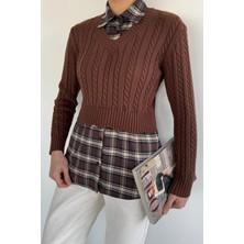 Gülseli Kadın Gömlek Garnili Triko Bluz (S-M-L Beden Uyumludur.) P-00020323